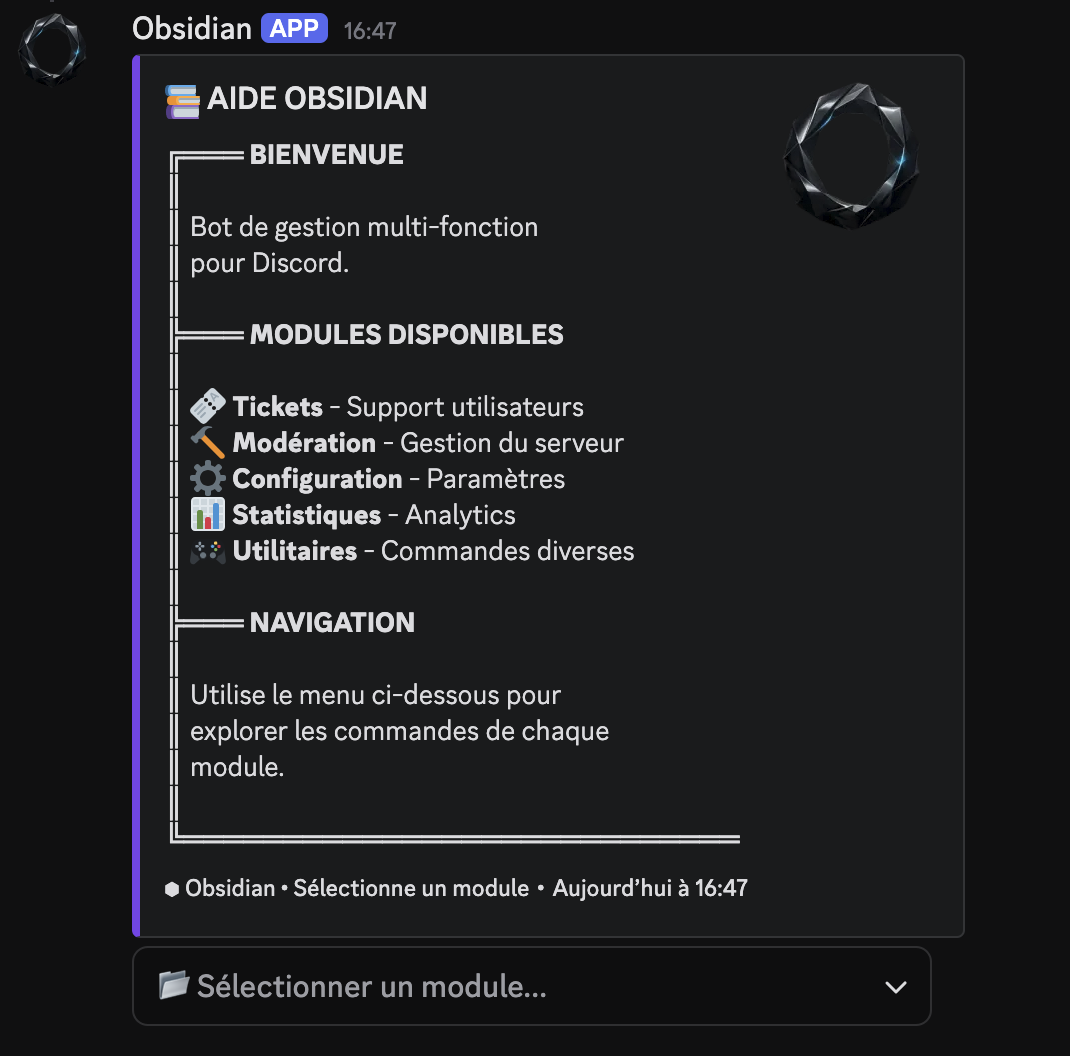 Panneau d’aide principal Obsidian